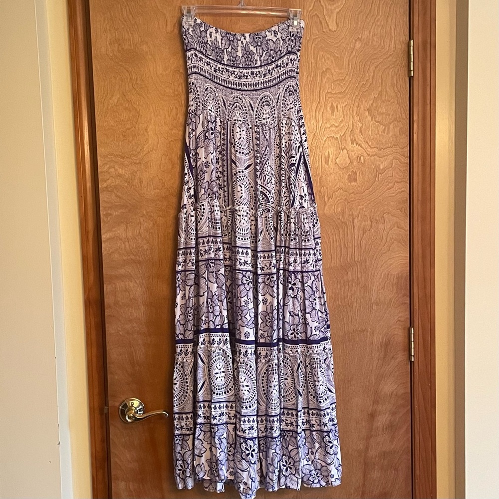 Jaase Boho White and Blue Maxi Dress
